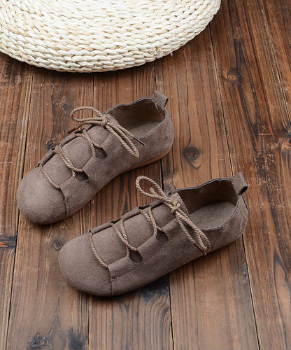 Splicing Penny Loafers Lace Up Khaki Suede