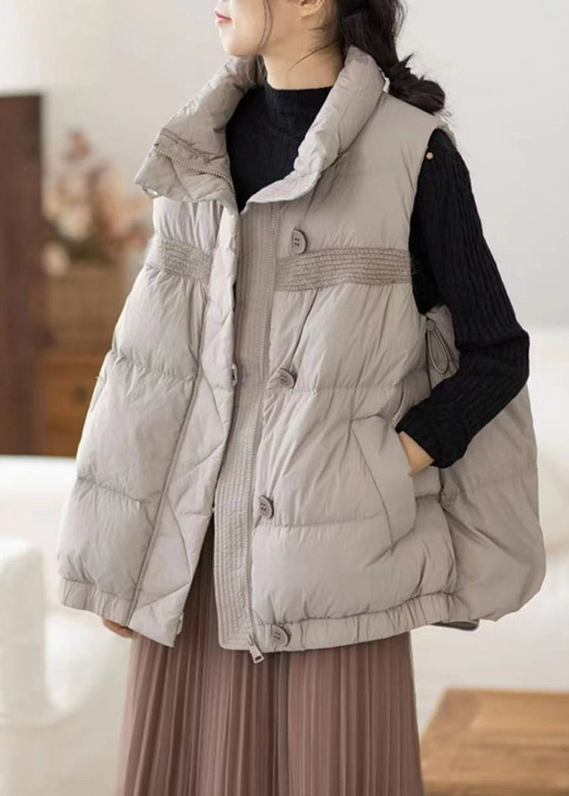 Light Grey Zippered Pockets Cotton Filled Waistcoat Sleeveless