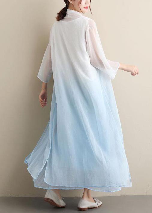 Gradient Blue Clothes O Neck Two Pieces Robes Summer Dresses