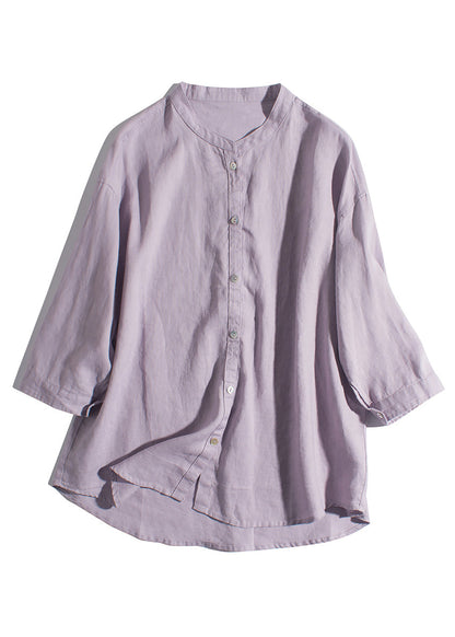 New Green Button Pockets Linen Shirts Summer