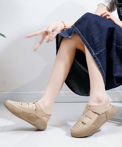 Comfy Beige Hollow Out Platform Walking Sandals