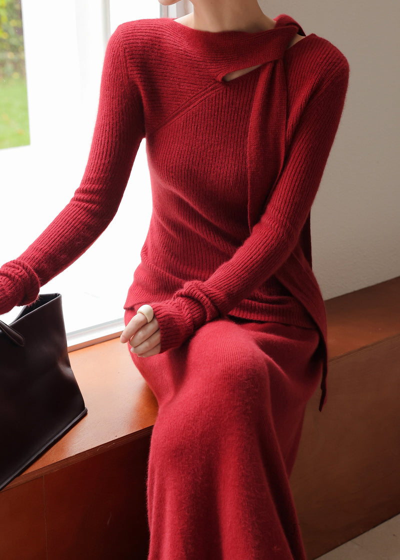 Beige Asymmetrical Cotton Knit Sweaters and Maxiskirts Two Pieces Sets Spring