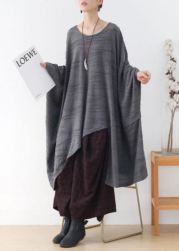 Modern Grey Wrinkled Knit Fall Long Sleeve Shirt