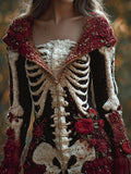 Comstylish Vintage Skeleton Bloody Roses Hooded Sweater Cardigan