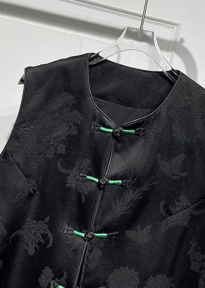 Mandarin Collar Black O-neck Button Waistcoat Spring