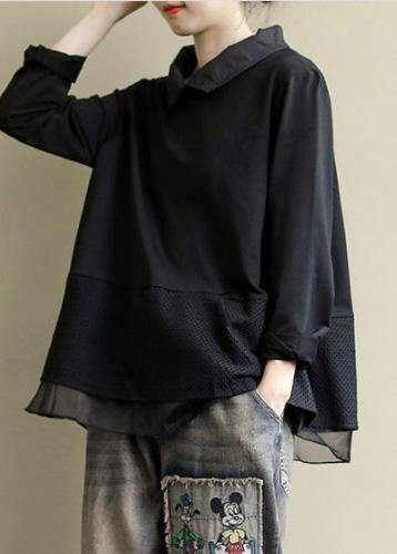 Black Tops Lapel Patchwork Clothes Pattern