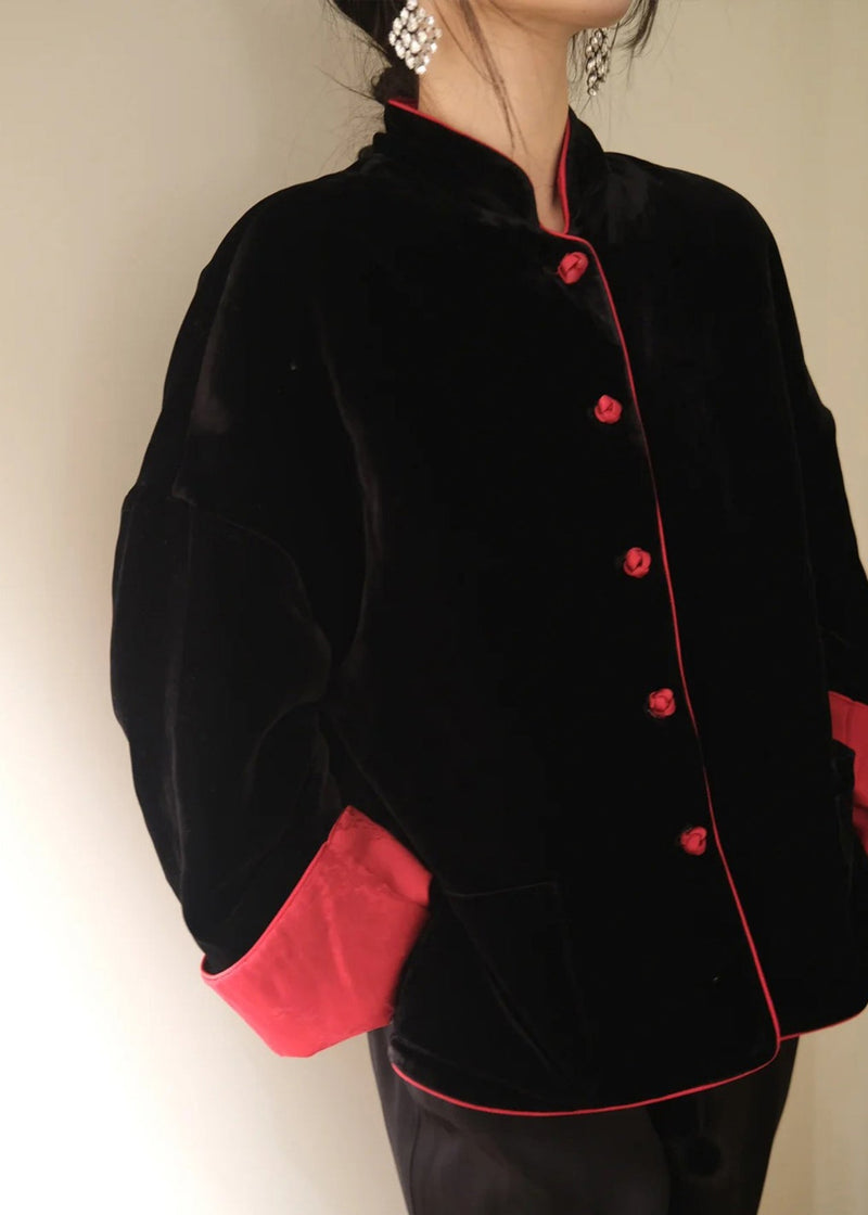 Chinese Style Wear on Both Sides Fine Cotton Filled Silk Velvet Coat Winter