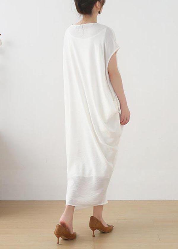 White Asymmetrical Design Linen Summer Long Dresses