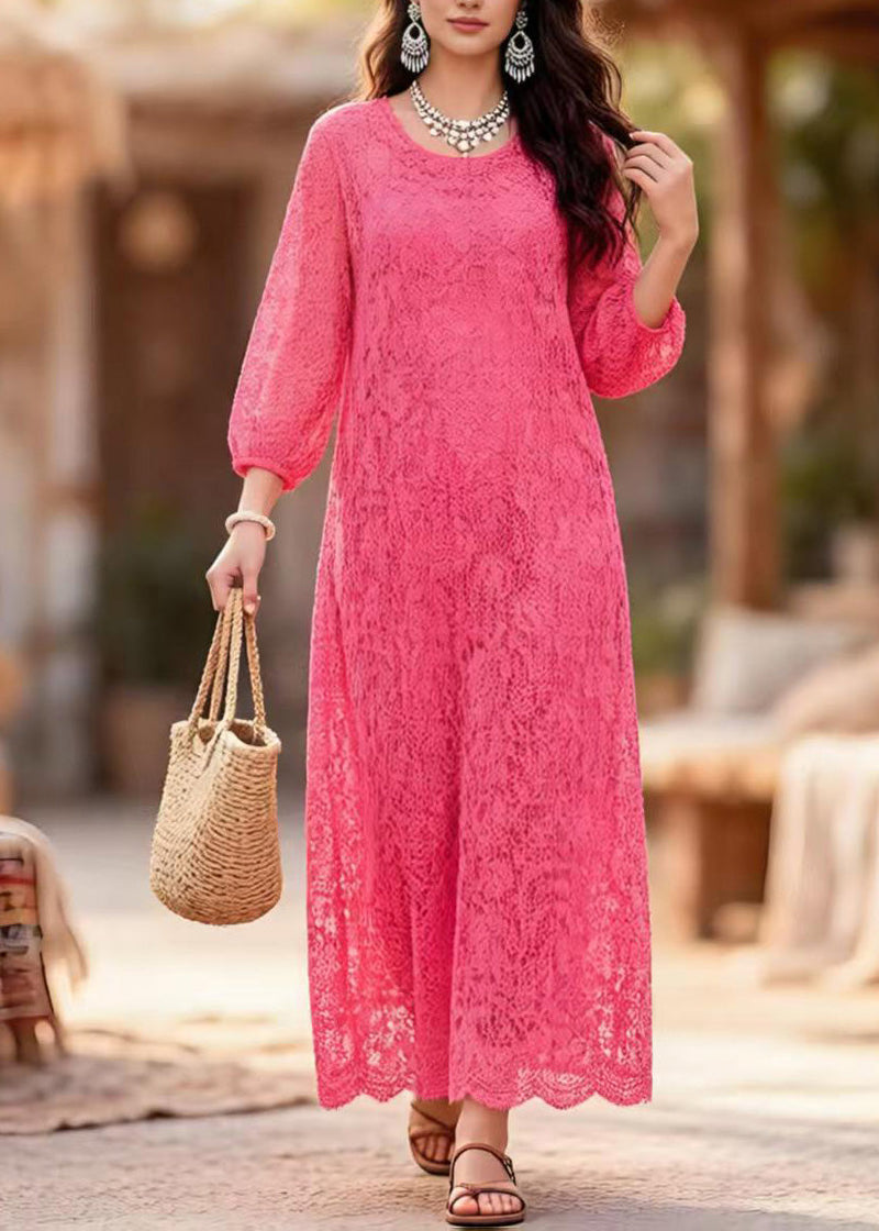 Rose O Neck Lace Long Dress Summer