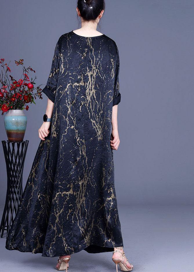 Black Print Patchwork Summer Silk Dress