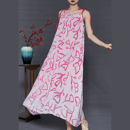 Pink Cold Shoulder Print Chiffoncotton Summer Dress