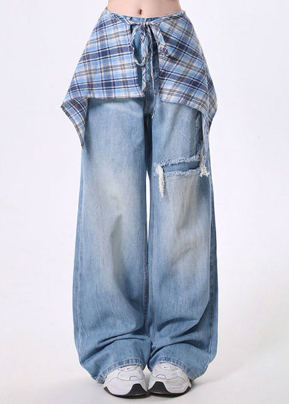 High Street Detachable Skirt Design Denim Wide Leg Pants Spring