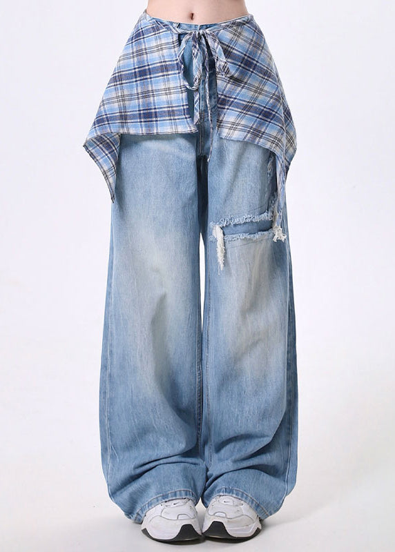High Street Detachable Skirt Design Denim Wide Leg Pants Spring