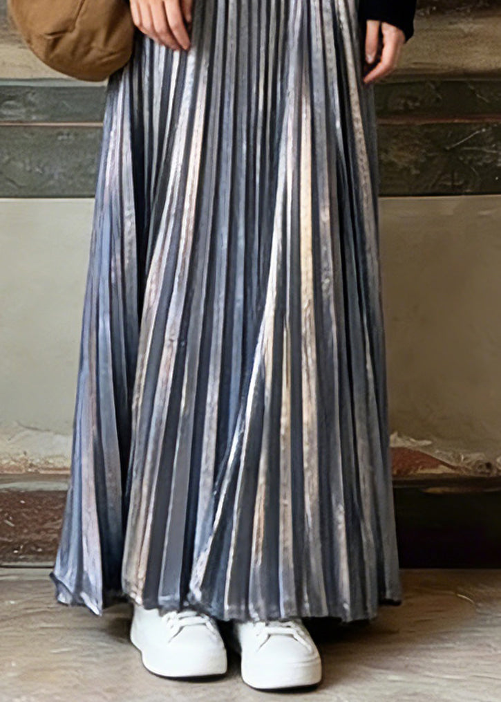 Unique Silver Elastic Waist Maxi Pleated Skirts Spring