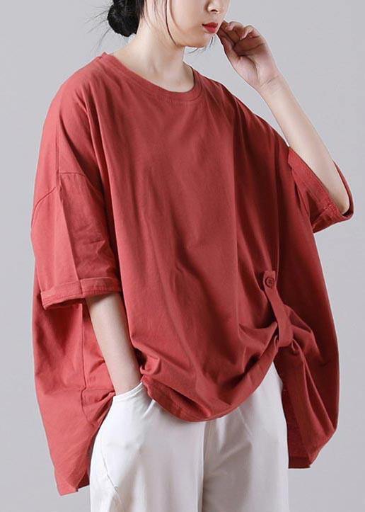 Orange Button Cotton Summer T-shirt