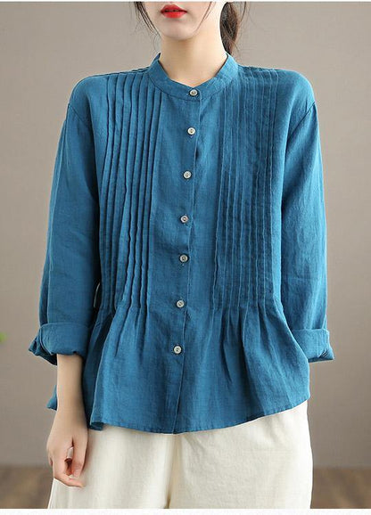Organic Blue Spring Linen Shirt Tunics Cotton Blouse