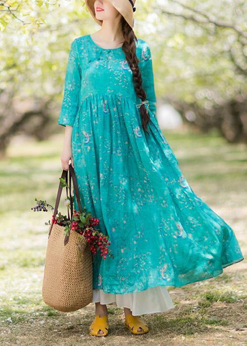 Green Print Dresses O-neck Patchwork a Line Spring Dresses