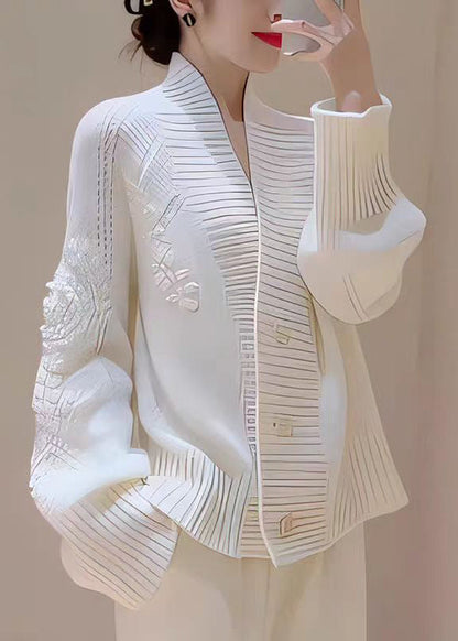 Italian White V Neck Button Knit Cardigans Fall