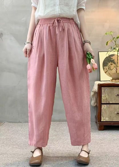 Simple White Oversized Elastic Waist Linen Harem Pants Summer