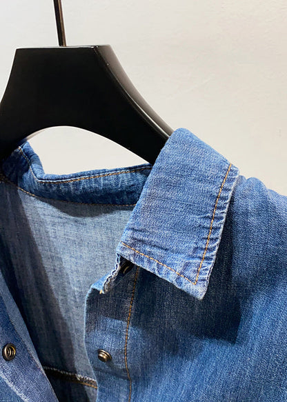 Classy Navy Oversized Pockets Denim Coats Summer