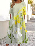 Yellow And White Iris Flower Art Linen Blend Maxi Dress artswardrobe