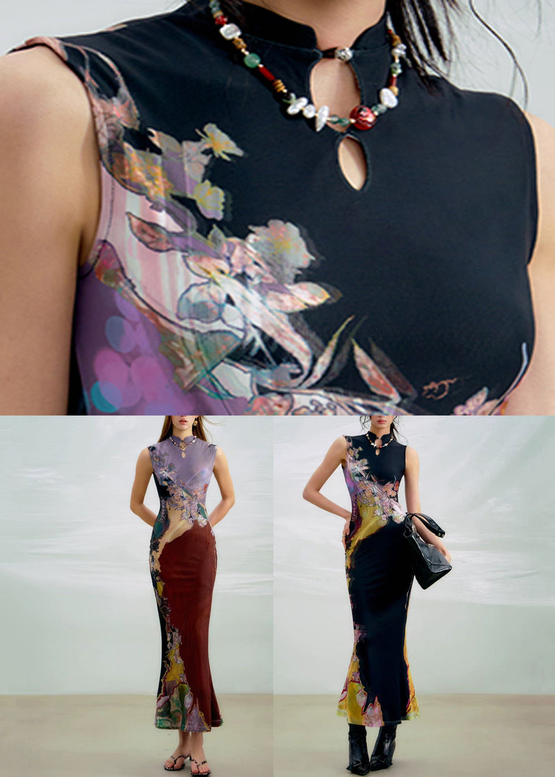 Purple Wear on Both Sides Long Dress Print Sleeveless Summer