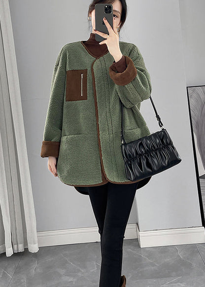 Organic Green Oversized Patchwork Faux Fur Teddy Coat Winter