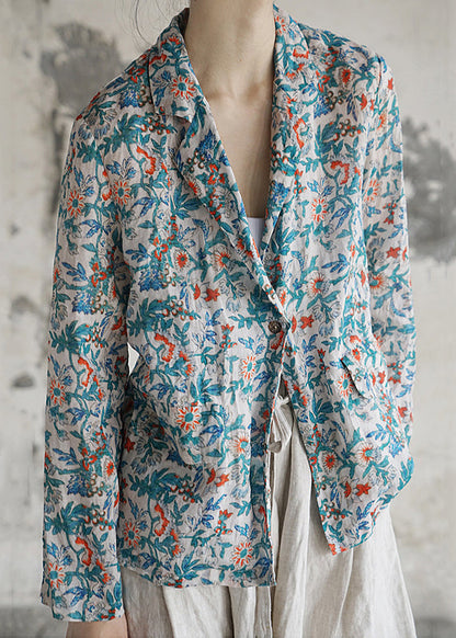Blue Button Print Patchwork Cotton Coats Fall