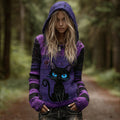 Comstylish Women's Halloween Little Black Cat Pattern Dirty Color Vintage Hooded Sweater