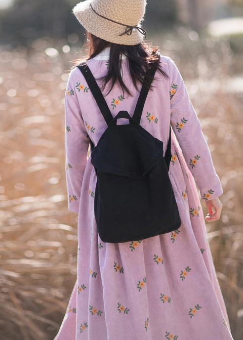 Vivid Pink Embroidery Dress O-neck Long Spring Dresses