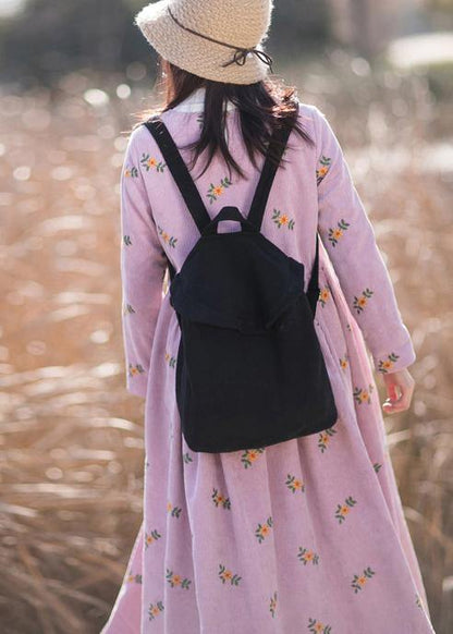 Vivid Pink Embroidery Dress O-neck Long Spring Dresses