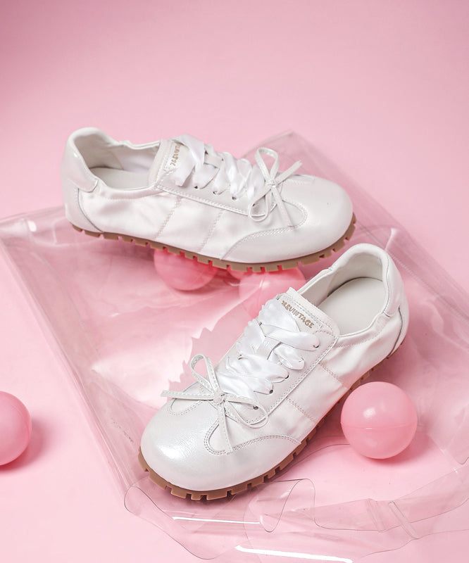 Bow Splicing Cross Strap Flat Shoes Pink Faux Leather