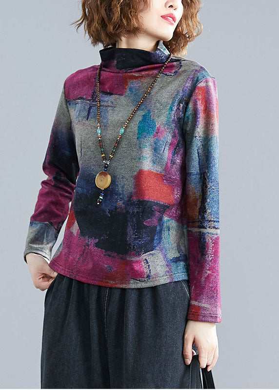 Rose Turtle Neck Tie Dye Cotton Shirt Top Spring