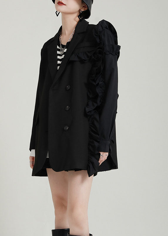 Grey Peterpan Collar Patchwork Ruffled Fall Coats Long Sleeve