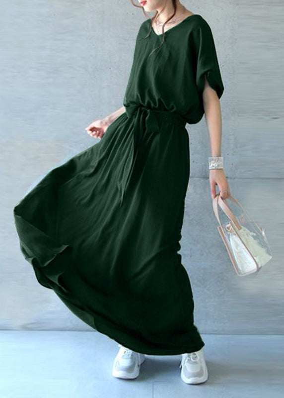 Black Tie Waist Exra Large Hem Cotton Dresses Summer