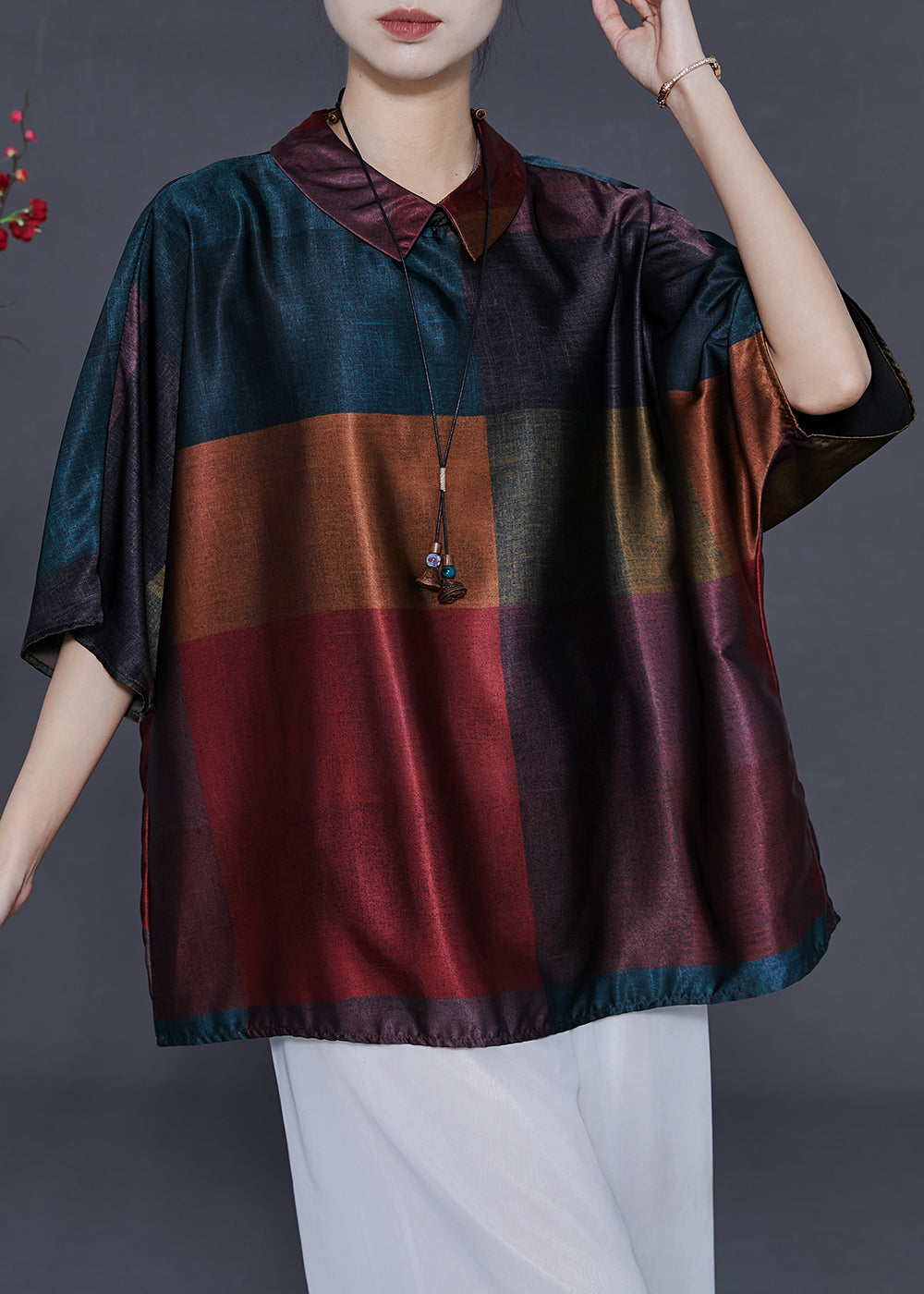 Colorblock Oversized Silk Shirts Summer