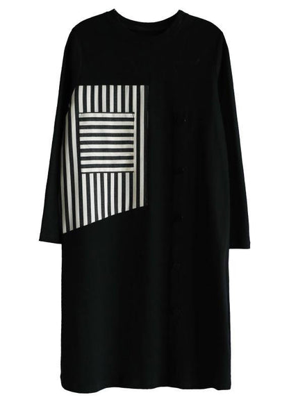 Diy Black O Neck Collar Cotton Pockets Spring Maxi Dresses