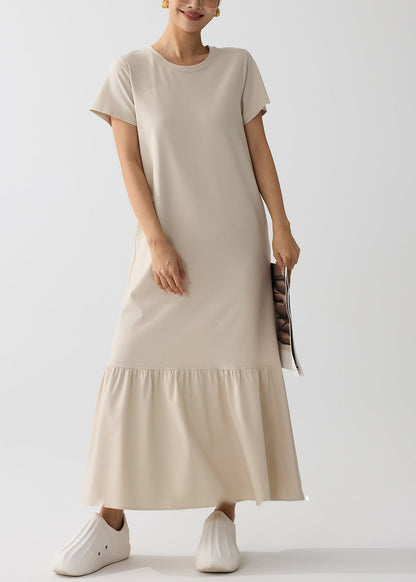 Apricot O-neck Patchwork Cotton Holiday Dress Summer