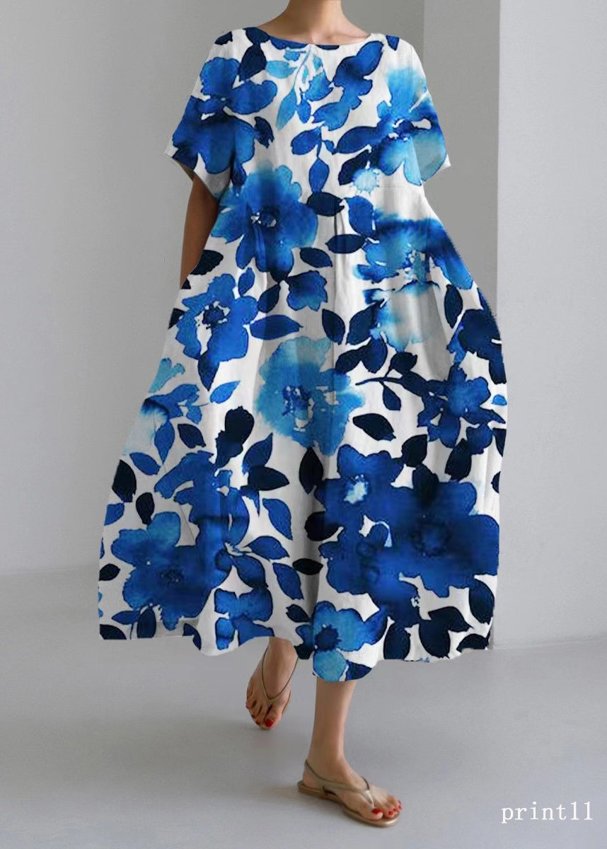 Flower Print11 Cotton Dresses Pockets Patchwork Spring