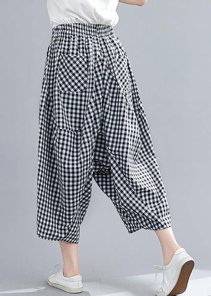 Stitched Black Plaid Large Capris
