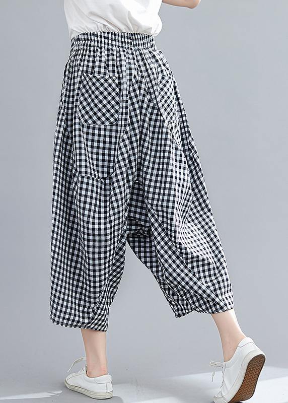 Stitched Black Plaid Large Capris