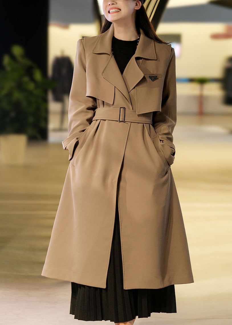 Khaki Spandex Trench Coats Two Piece Set Clothing Double Breast Fall