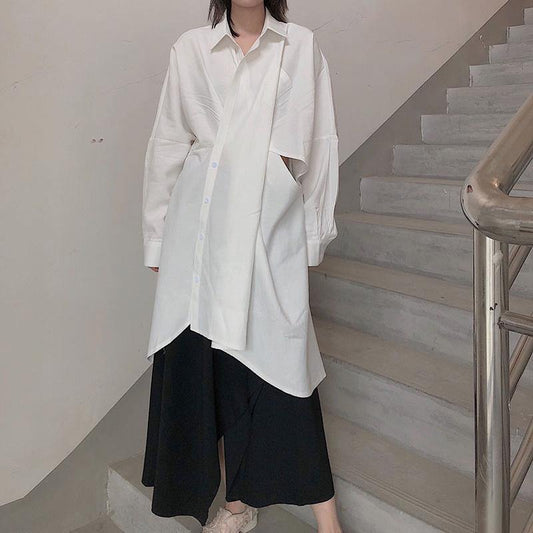 White Tunics for Stand Collar Hollow Out Maxi Spring Dresses