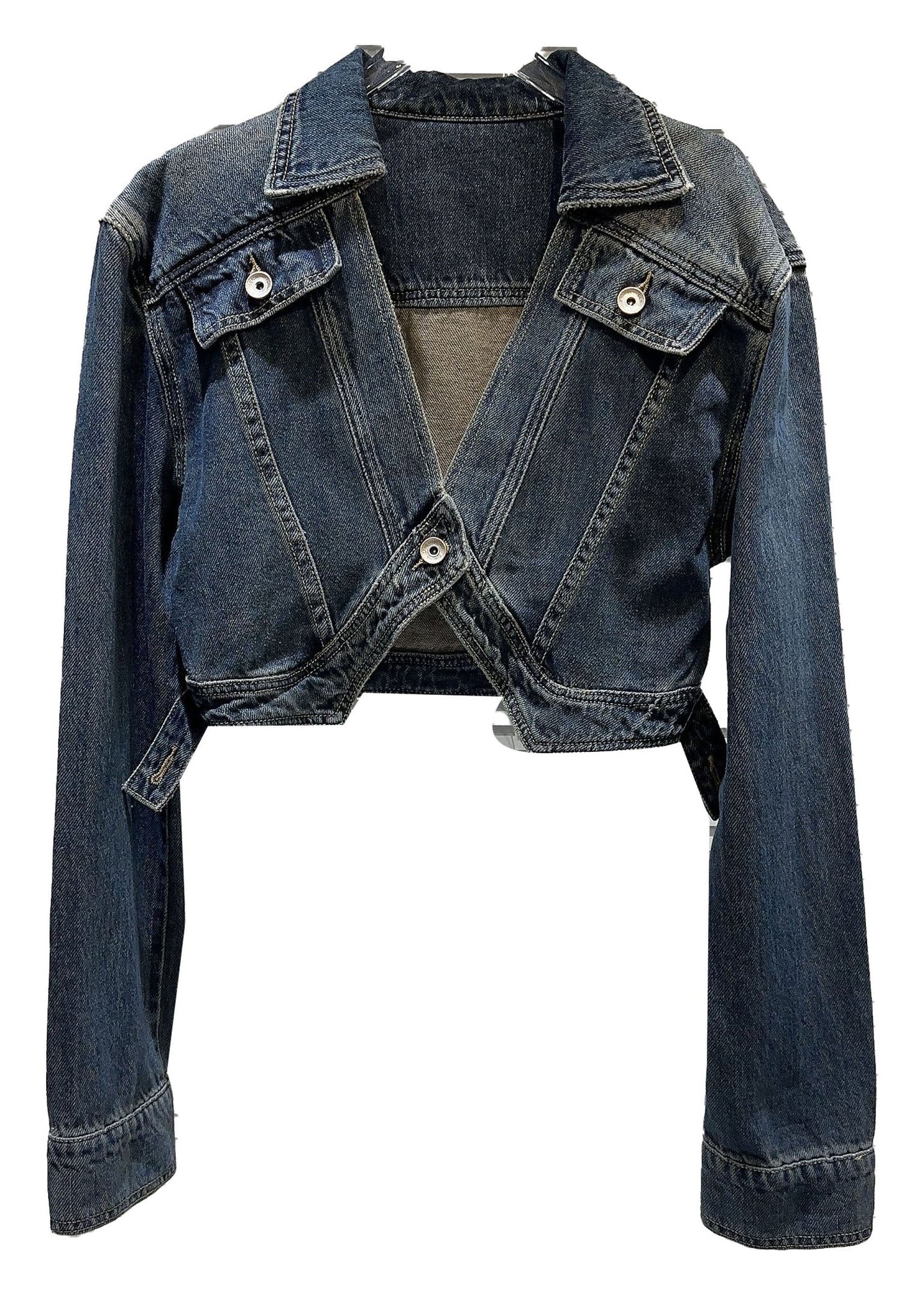 Navy Peter Pan Collar Patchwork Button Denim Coats