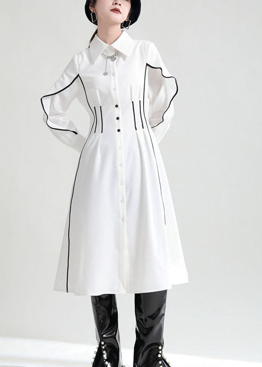 Fitted White Ruffles Peter Pan Collar Shirt Dresses Spring