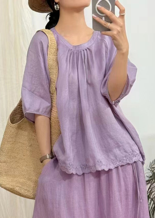 Art Green Wrinkled Lace Linen Blouse Half Sleeve