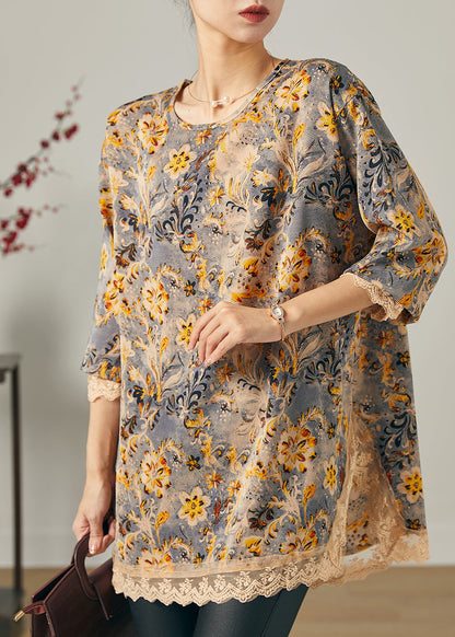 Khaki Oversized Patchwork Chiffon Shirts Spring