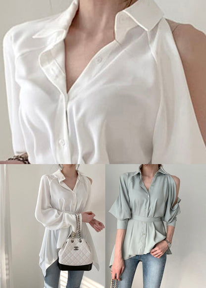 Green Peter Pan Collar Button Shirt Spring