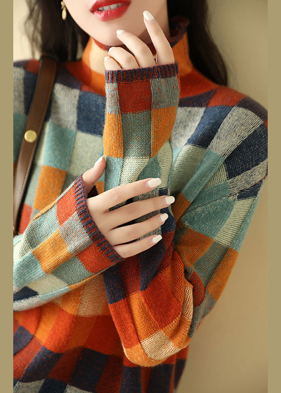 Plaid Turtleneck Cozy Knit Sweaters Spring
