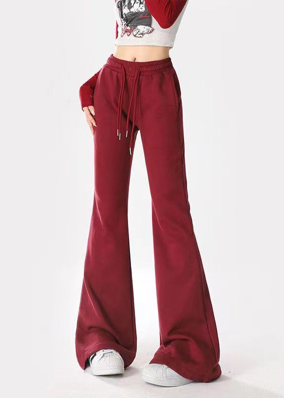 Mulberry Pockets Drawstring Cotton Flared Trousers Spring